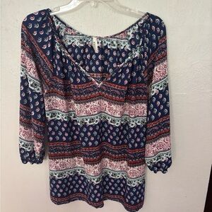 Roper Navy Multi-Print Peasant Tunic